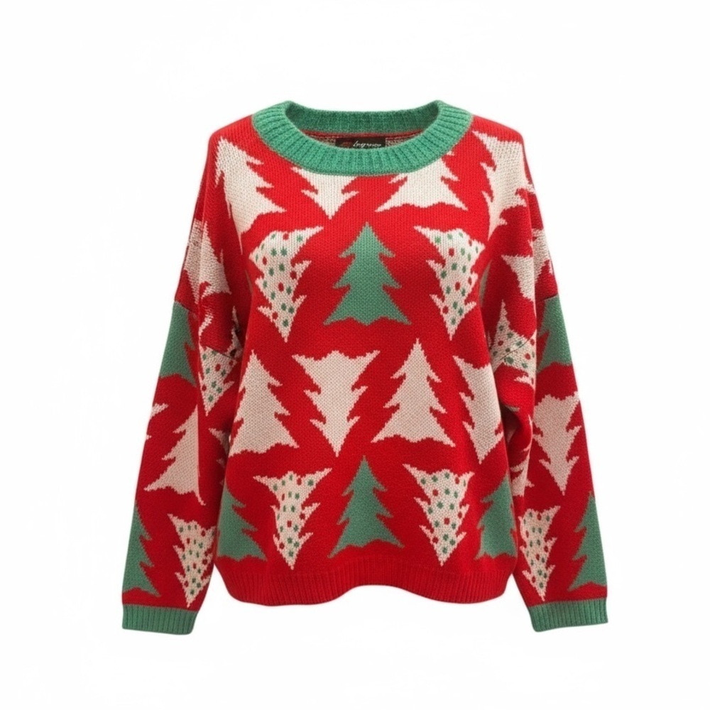 33 Degrees Ugly Christmas Sweater Glitter Trees Soft Size Large